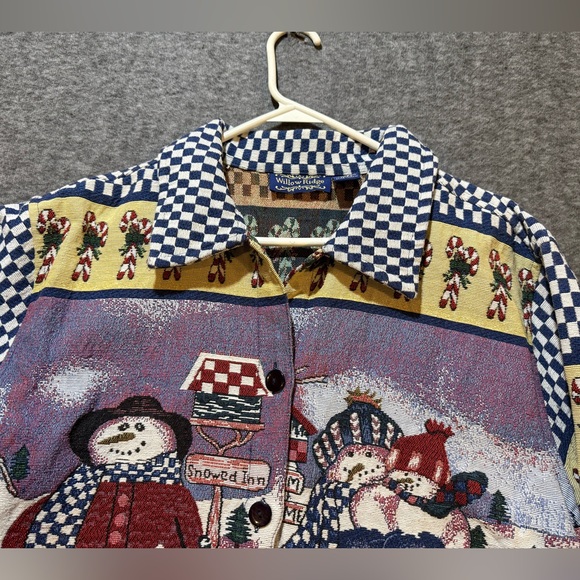 Willow Ridge Vtg Snowman Winter Tapestry Jacket womens 1X Christmas AOP grandma - Picture 6 of 12